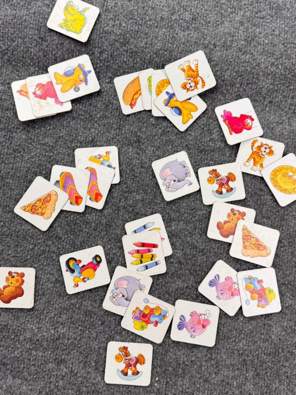 vintage cartoon picture matching memory game tiles lot replacement pieces wear